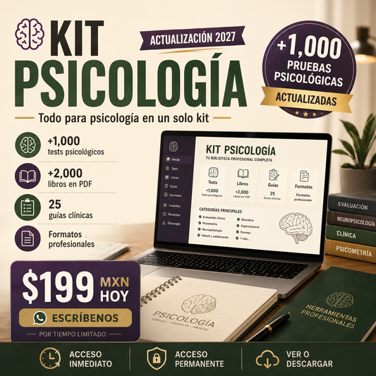 Kit de Psicología 2026 – +1,000 Tests, Libros PDF y Guías Clínicas Profesionales